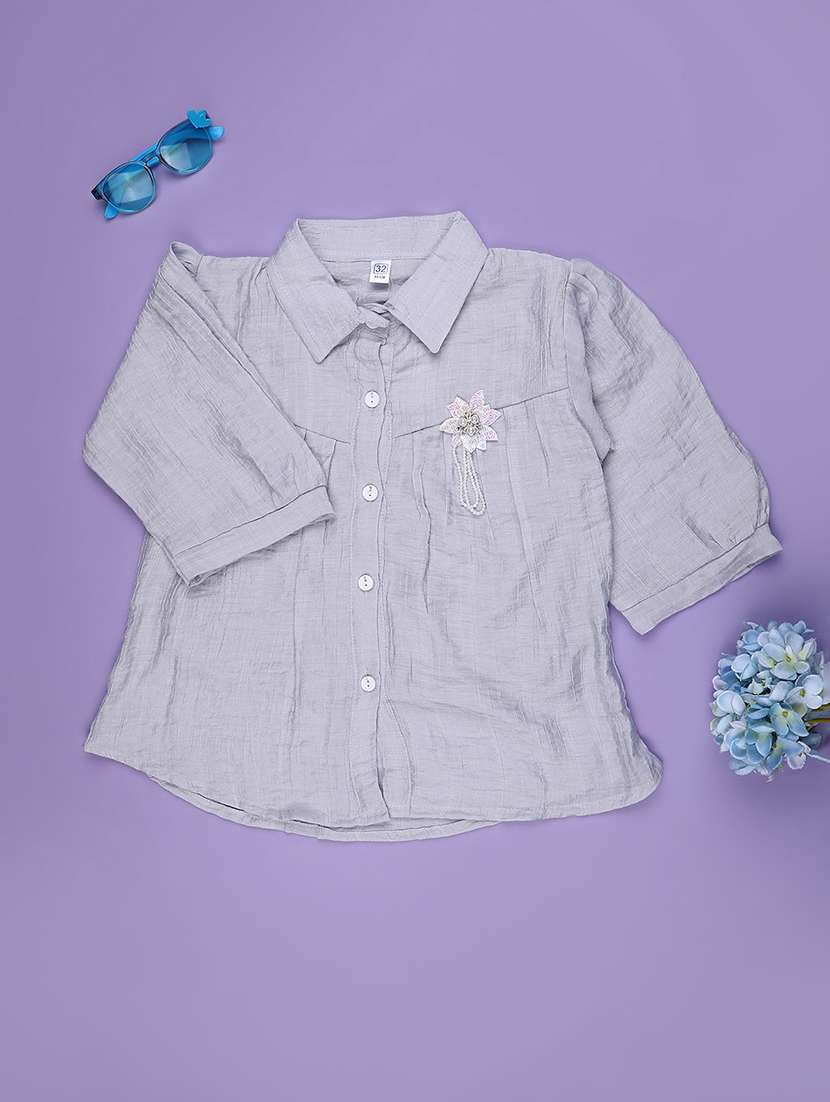 girls solid three quarter sleeve top