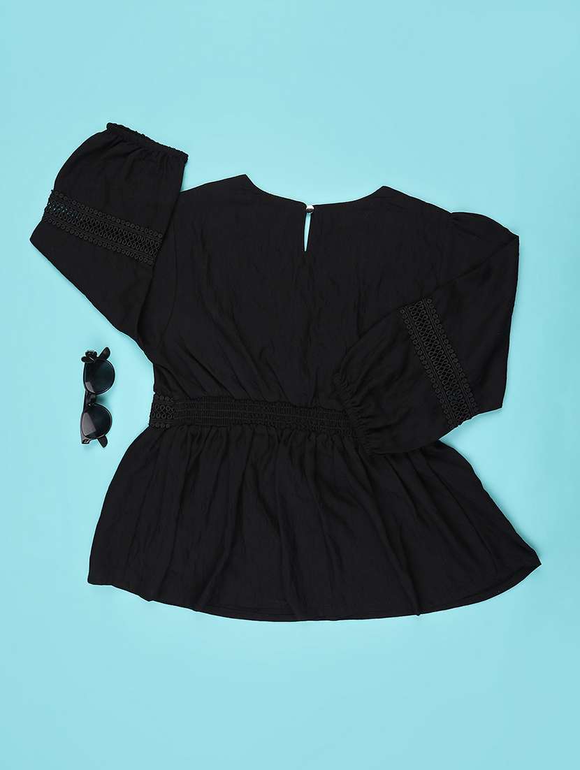 girls solid three quarter sleeve top