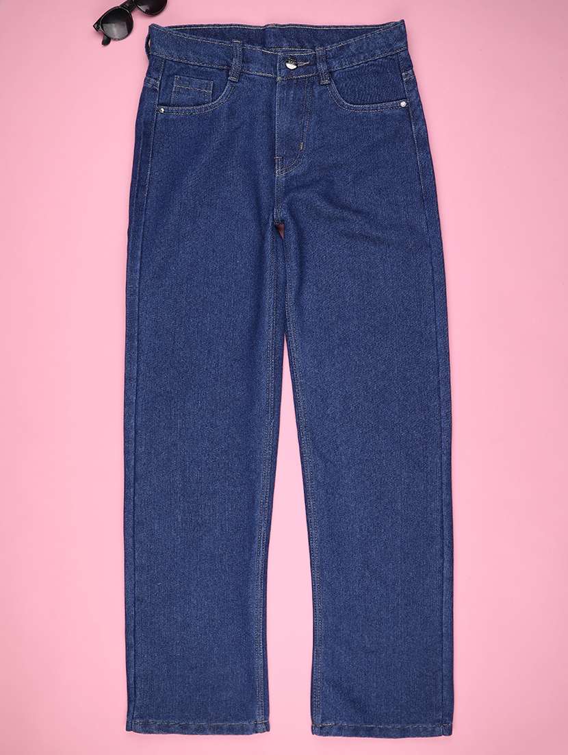 girls plain mid rise straight fit jeans