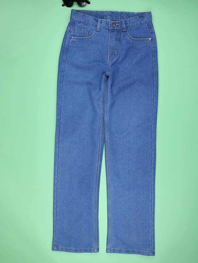girls plain mid rise straight fit jeans