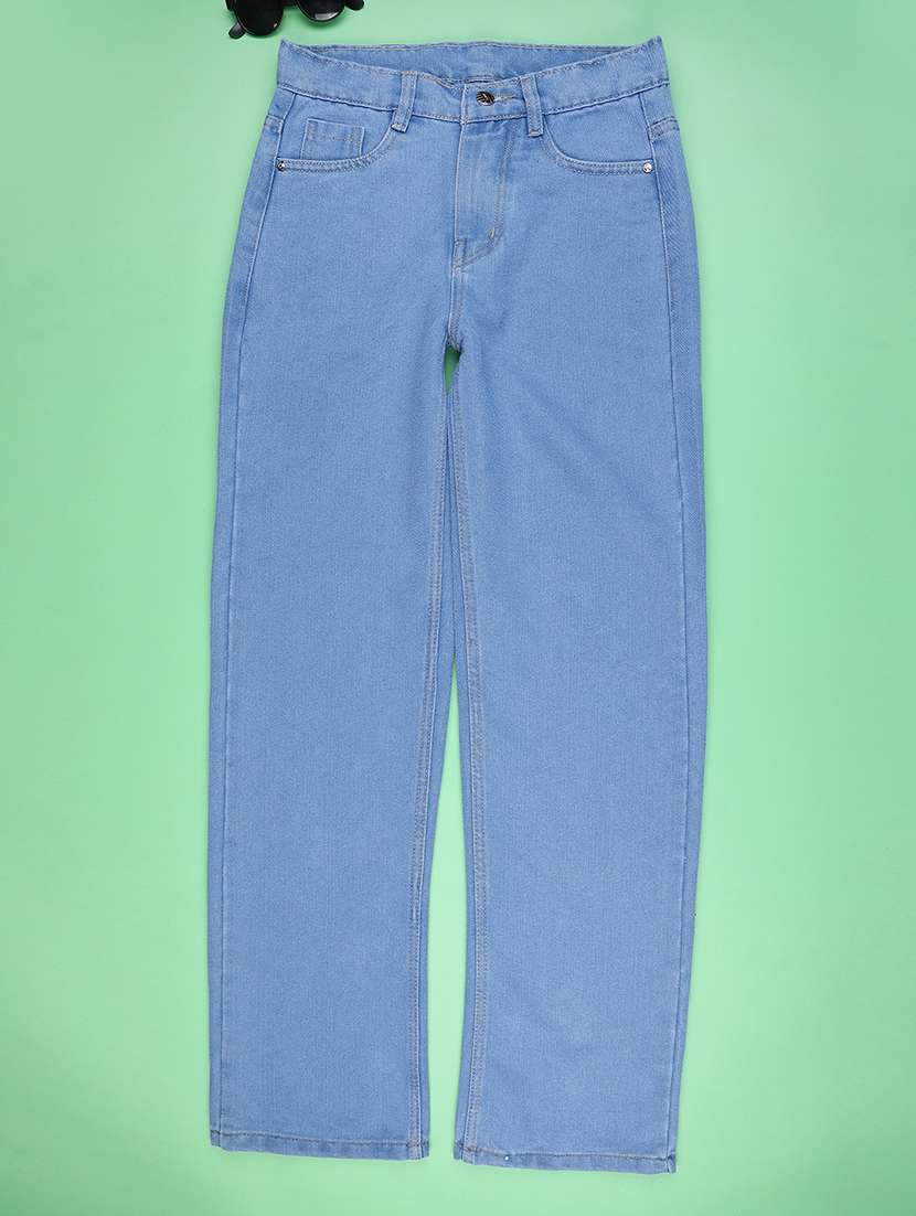 girls plain mid rise straight fit jeans