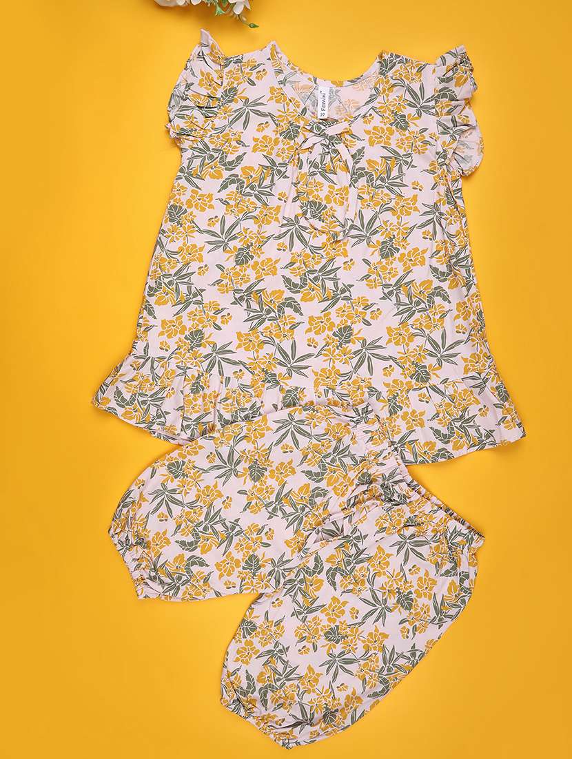 girls floral print top and short set