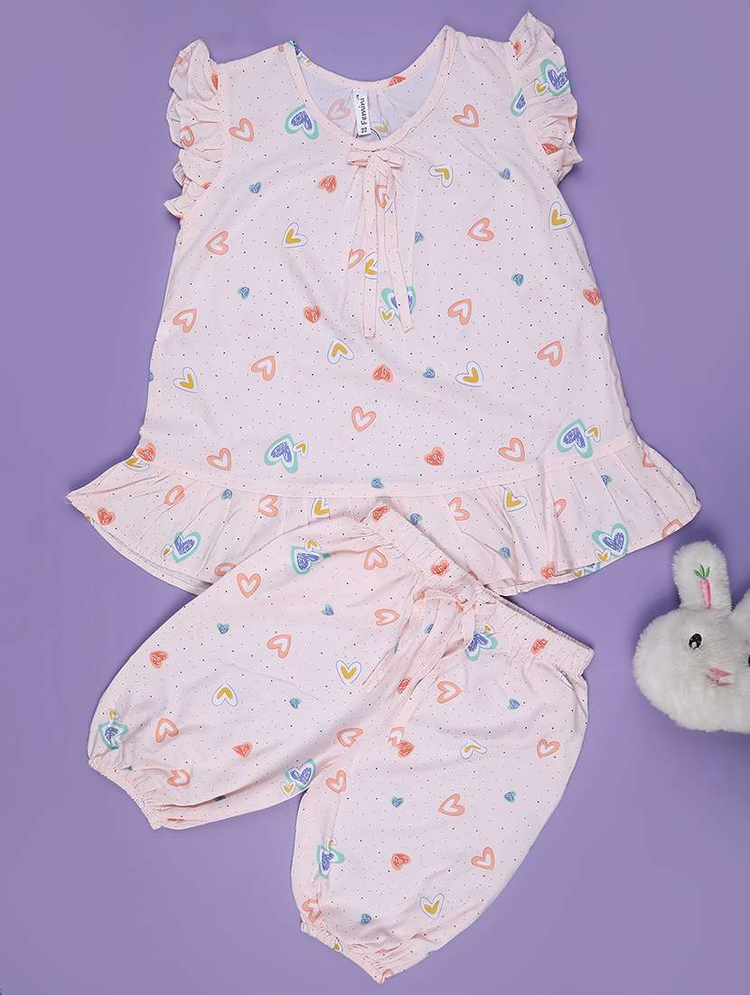 girls printed sleeveless nightwear set