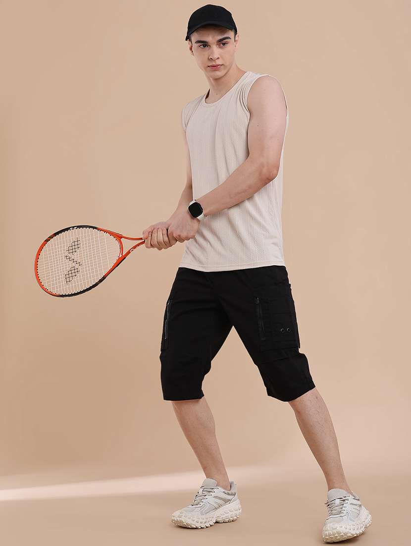 men solid mid rise three fourth cargo shorts - 22296958 -  Standard Image - 5