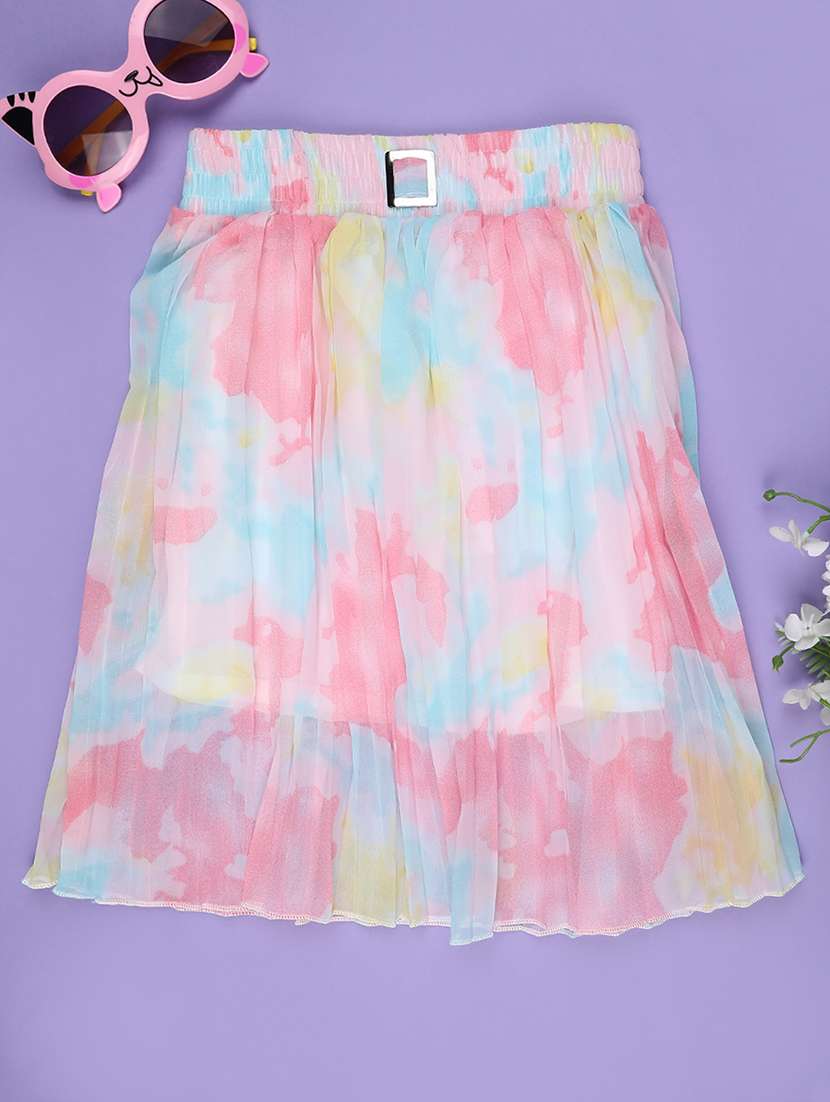 girls printed mid rise flared skirt