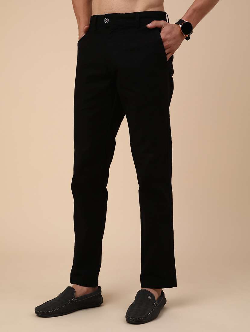black cotton flat front casual trousers - 22297153 -  Standard Image - 3