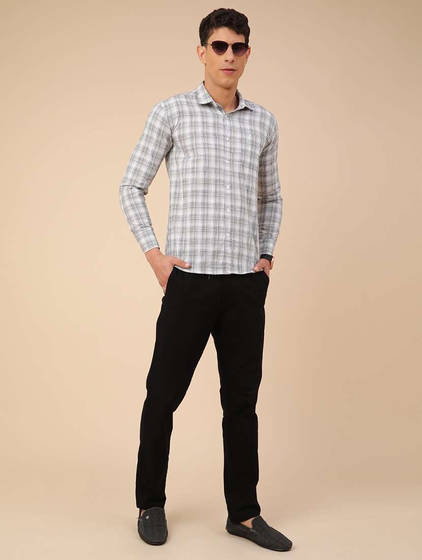 black cotton flat front casual trousers - 22297153 -  Standard Image - 5