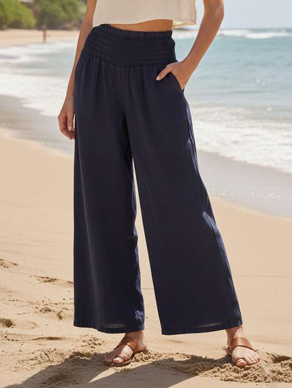 women solid high rise flared palazzo