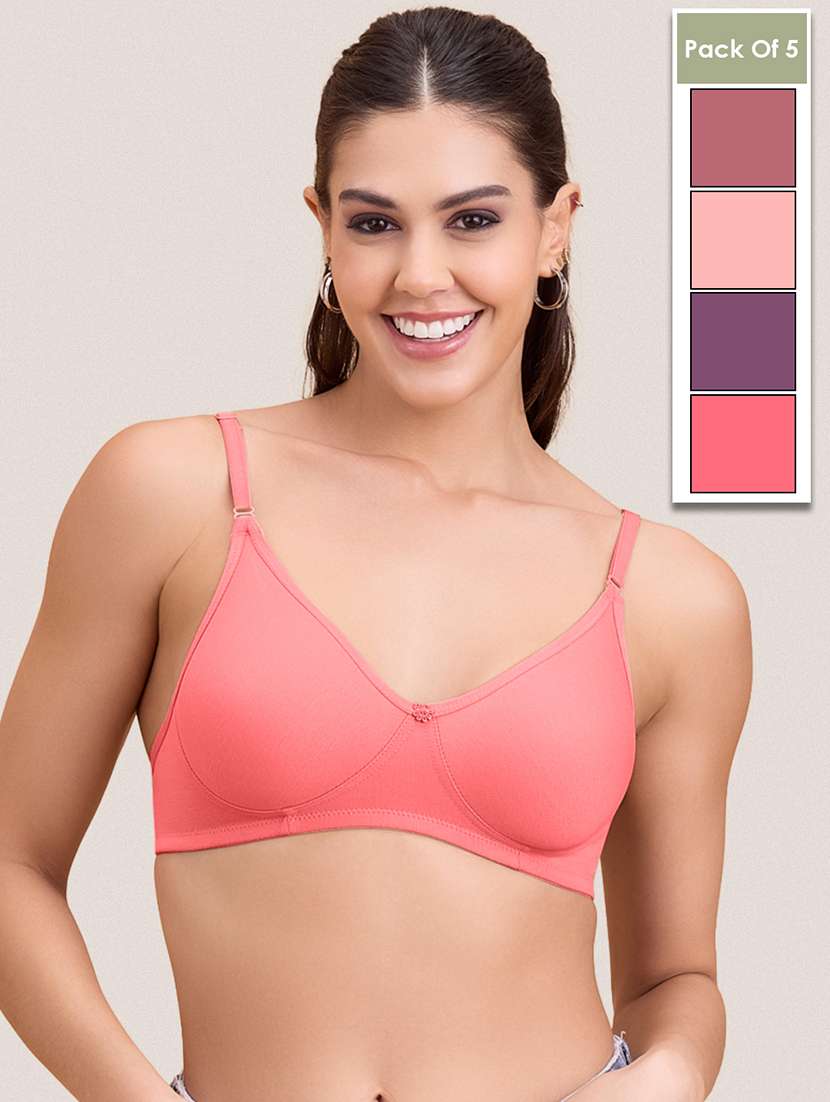 women pack of 5 solid non padded bra