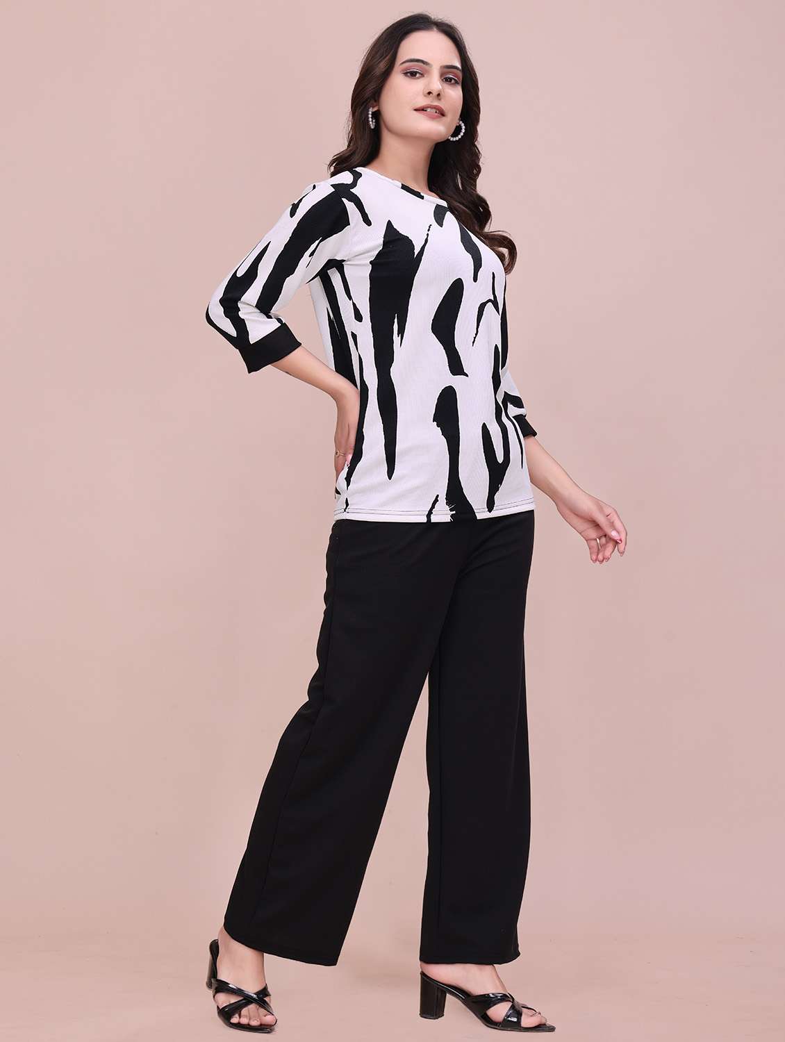 women printed top and trouser co-ord set - 22297393 -  Standard Image - 3