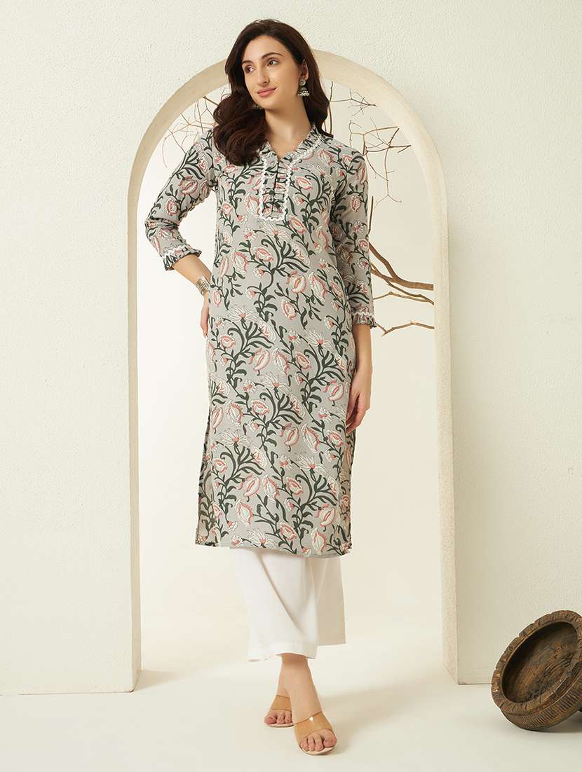 women floral three quarter sleeve kurta palazzo set