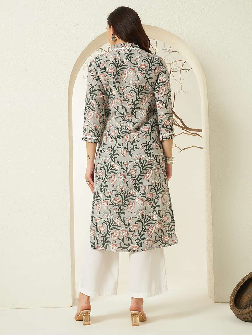women floral three quarter sleeve kurta palazzo set - 22297395 -  Standard Image - 3