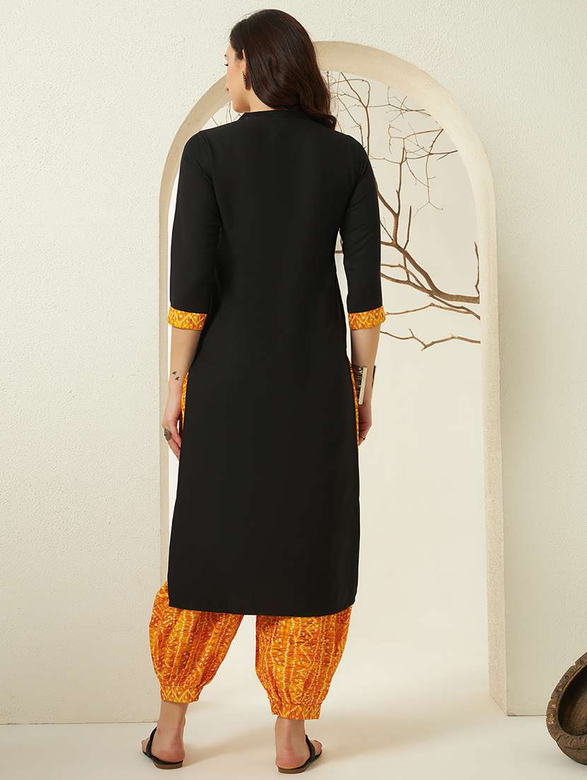 women bandhani three quarter sleeve kurta salwar set - 22297399 -  Standard Image - 3