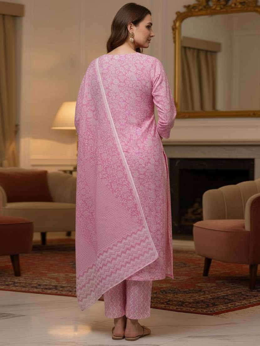 women printed three quarter sleeve kurta pant with dupatta set - 22297416 -  Standard Image - 3