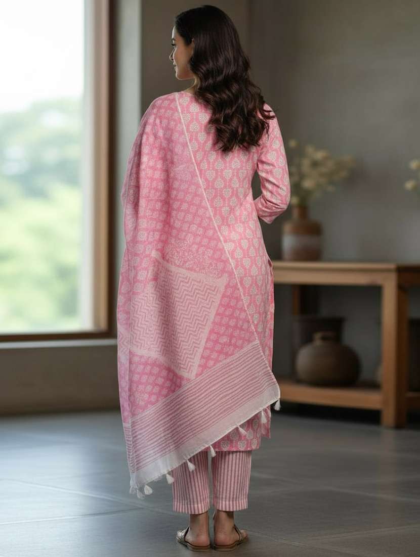 women printed three quarter sleeve kurta pant with dupatta set - 22297417 -  Standard Image - 3