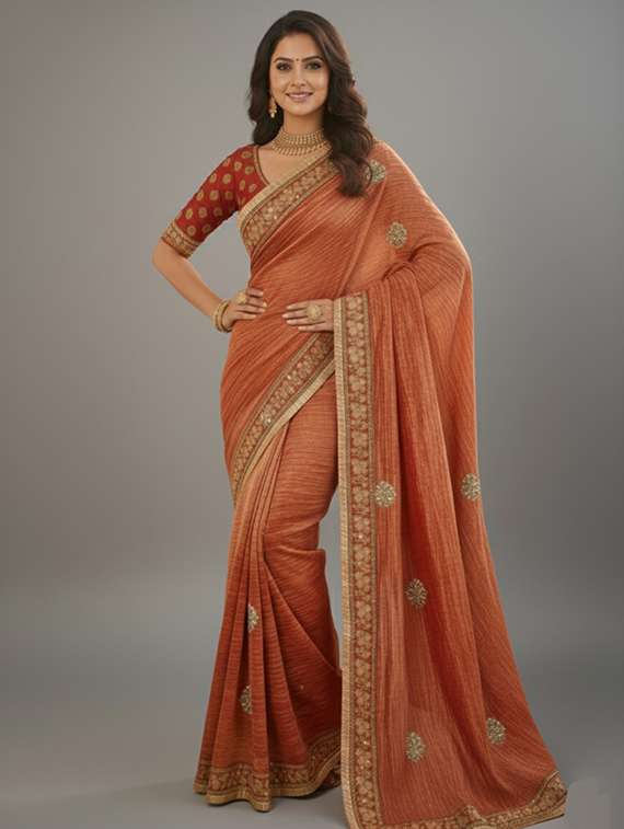 women ombre embroidered saree with blouse