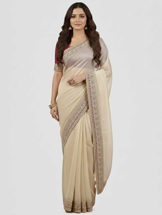 women solid with work embroidered saree with blouse