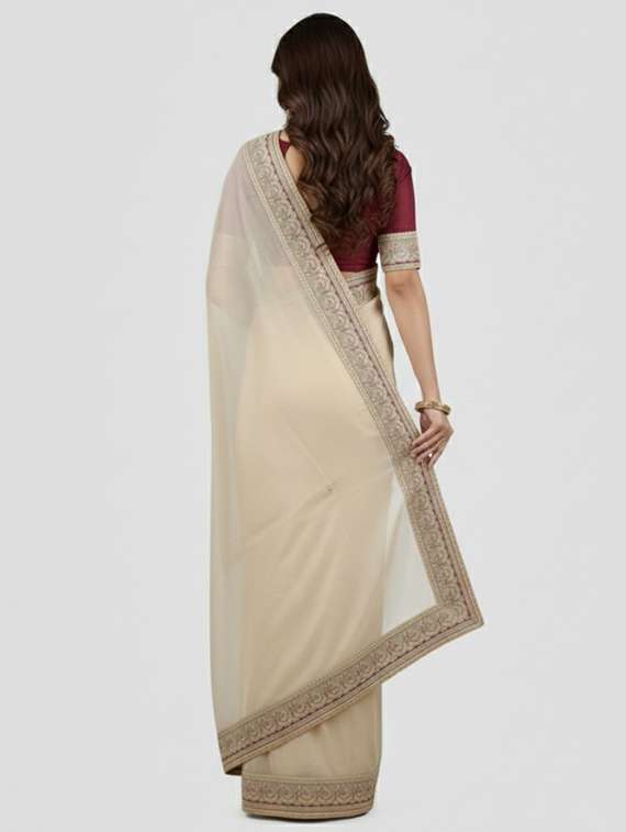 women solid with work embroidered saree with blouse - 22297422 -  Standard Image - 3
