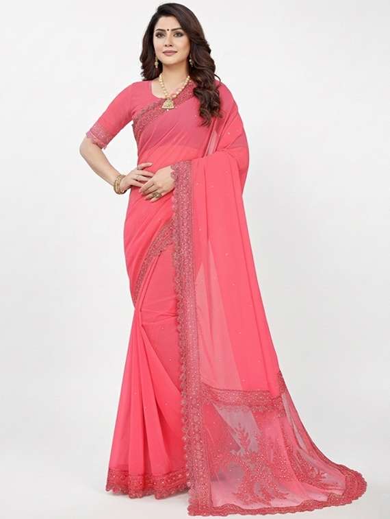 women solid with work embroidered saree with blouse