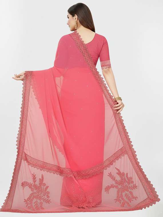 women solid with work embroidered saree with blouse - 22297430 -  Standard Image - 3