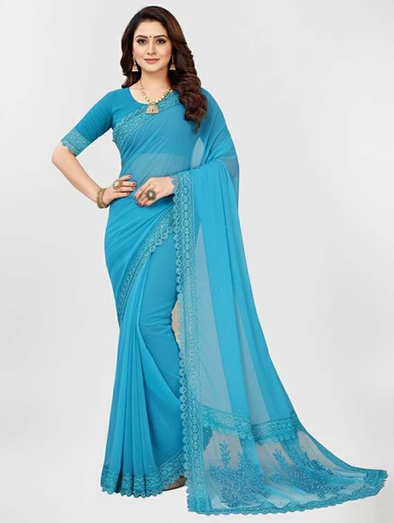 women solid with work embroidered saree with blouse
