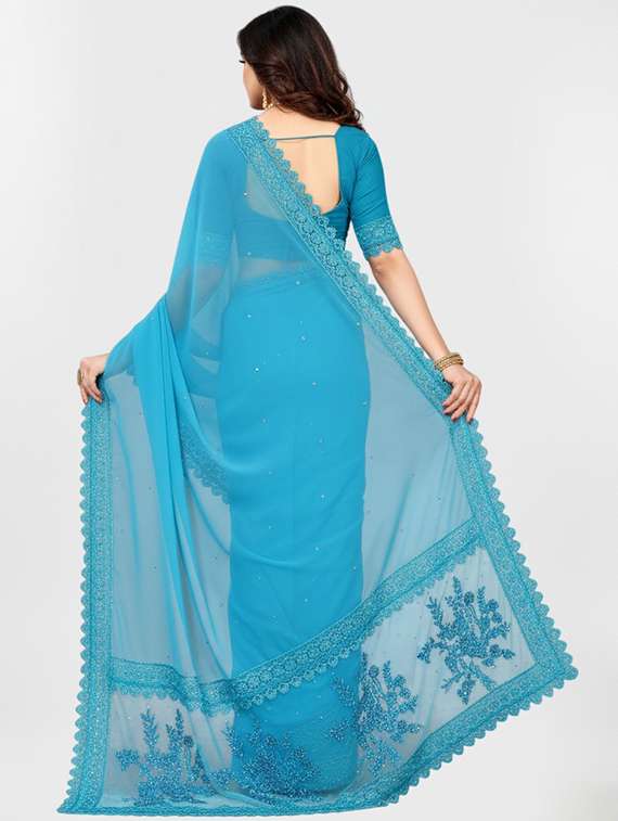 women solid with work embroidered saree with blouse - 22297433 -  Standard Image - 3