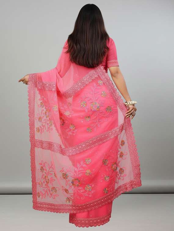 women solid with work embroidered saree with blouse - 22297435 -  Standard Image - 3