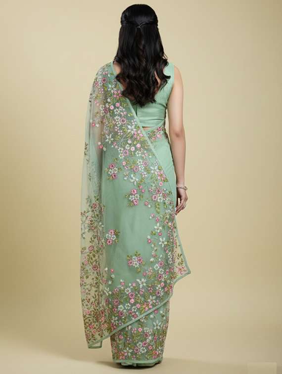 women solid with work embroidered saree with blouse - 22297440 -  Standard Image - 3