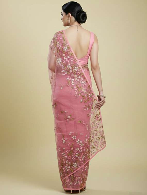 women solid with work embroidered saree with blouse - 22297441 -  Standard Image - 3