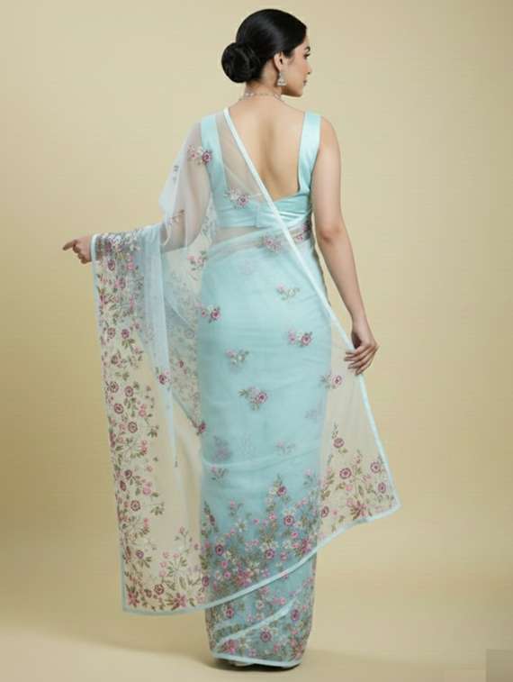 women solid with work embroidered saree with blouse - 22297442 -  Standard Image - 3