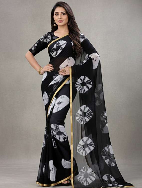 women tie & dye printed saree with blouse