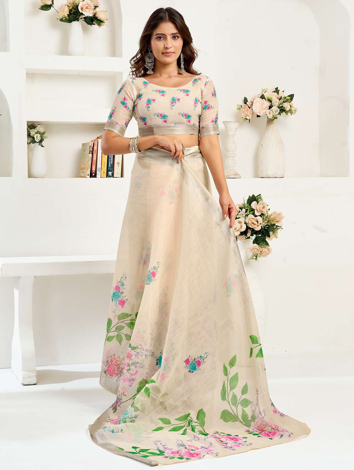 women floral printed ready to wear saree with blouse - 22297539 -  Standard Image - 3
