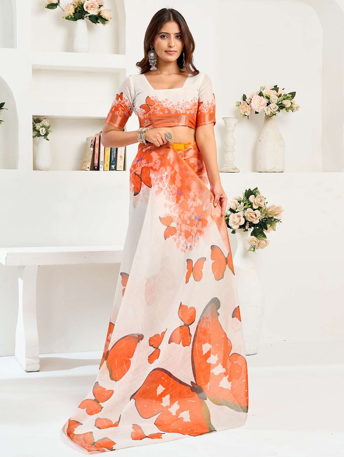 women printed ready to wear saree with blouse - 22297542 -  Standard Image - 3