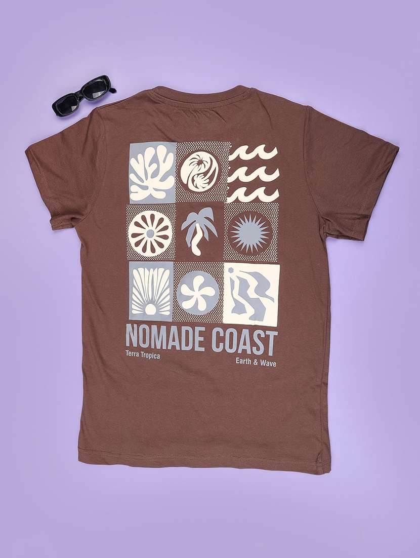 boys brown cotton printed t-shirt