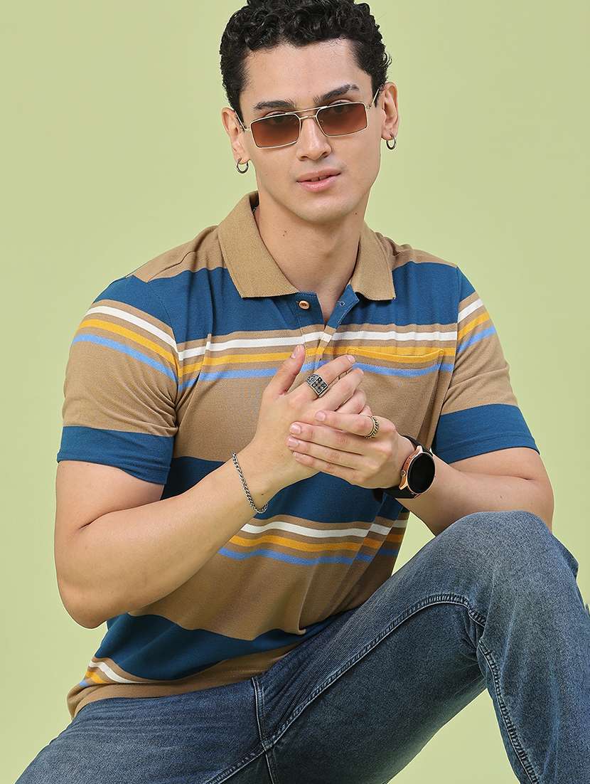 men striped short sleeve regular fit polo t-shirt