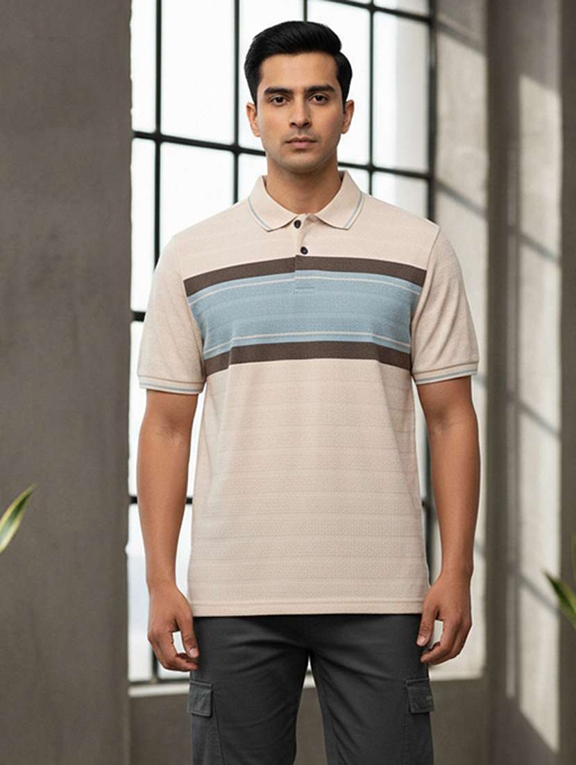 men striped short sleeve regular fit polo t-shirt