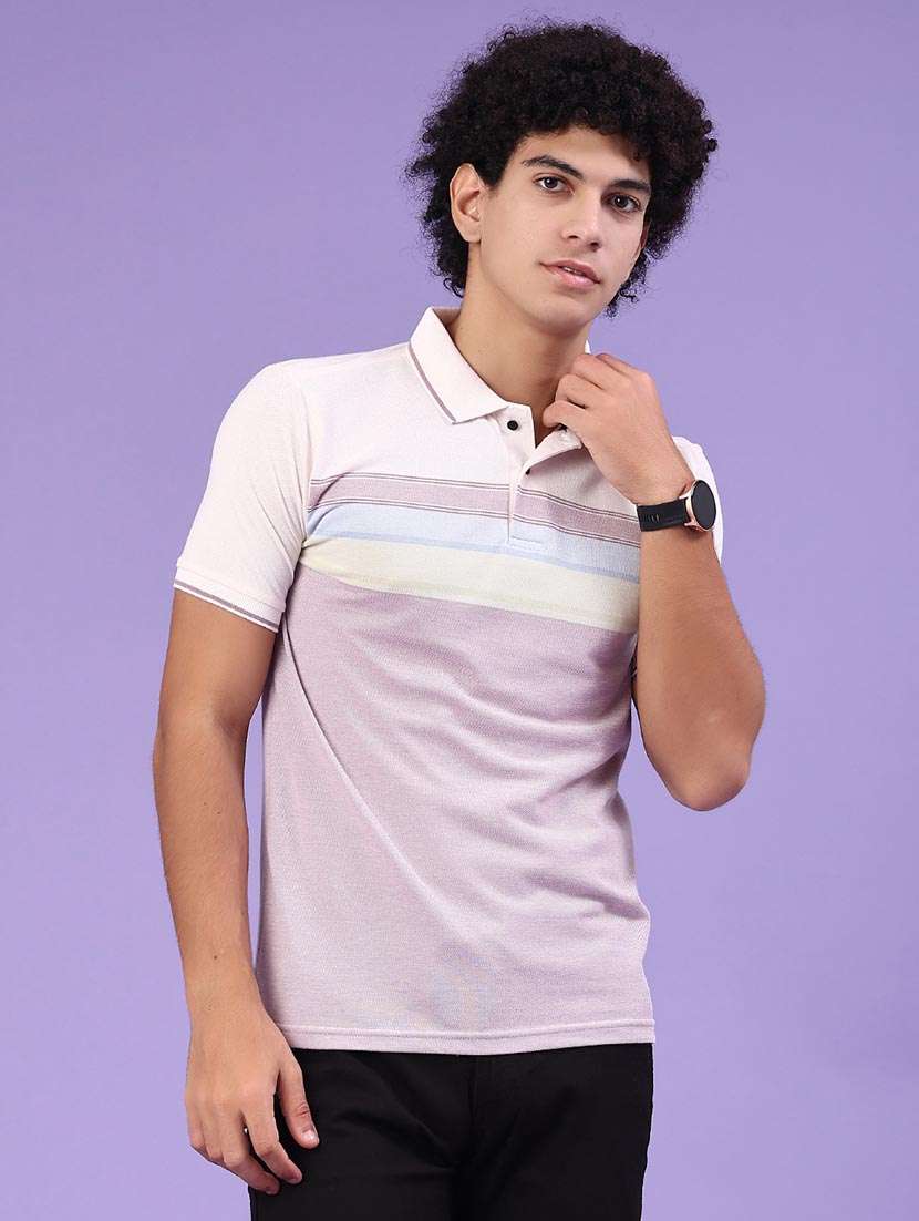 men striped short sleeve regular fit polo t-shirt