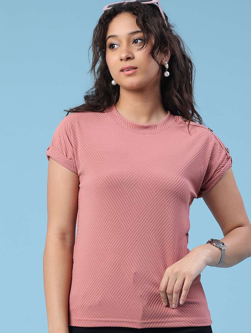 women self design round neck regular fit t-shirt