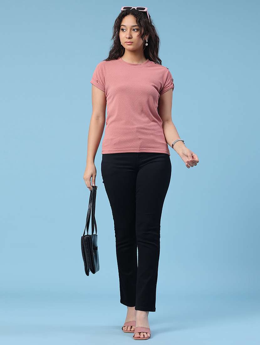 Women Self Design Round Neck Regular Fit T-shirt - 22298018 -  Standard Image - 5