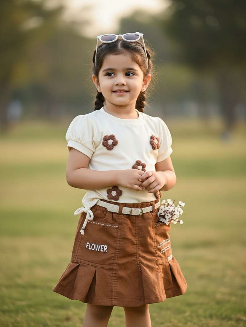 girls solid top and skirt set