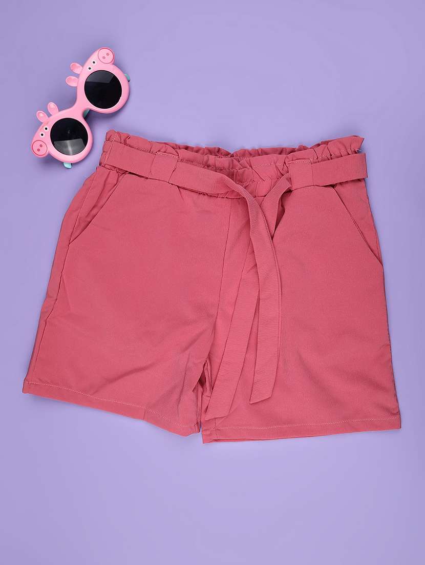 girls solid mid rise shorts
