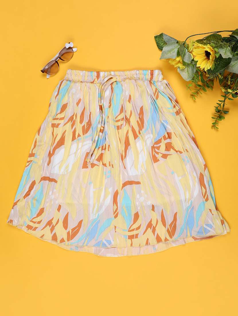 yellow satin flared skirt