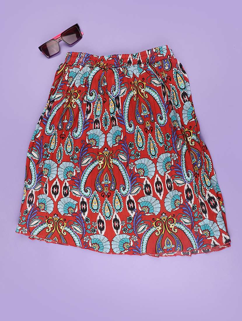 maroon satin flared skirt