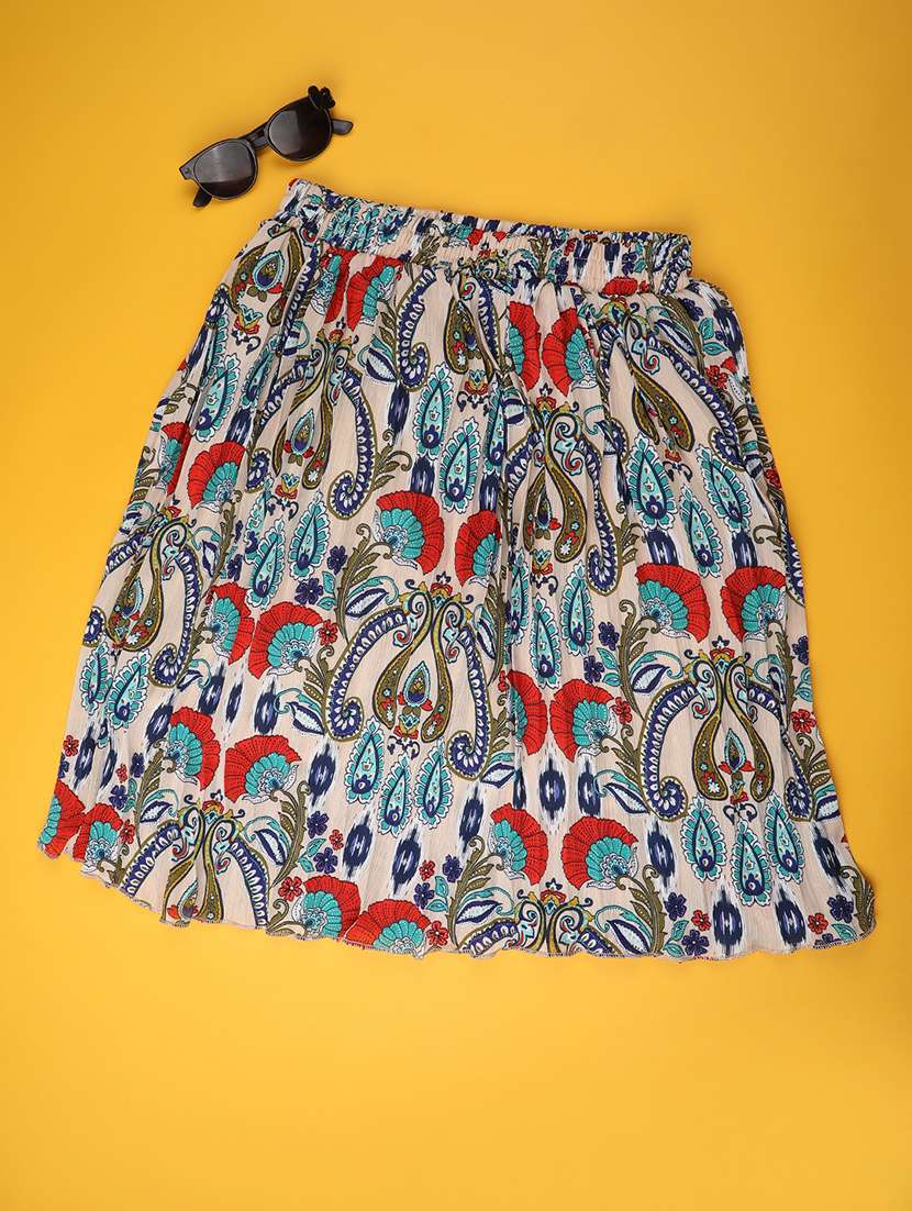 beige satin flared skirt