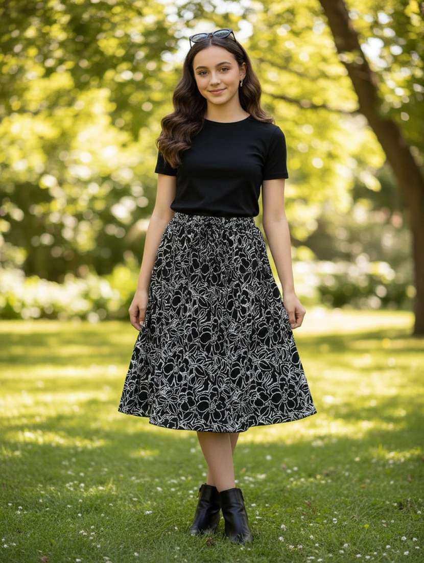 black satin flared skirt