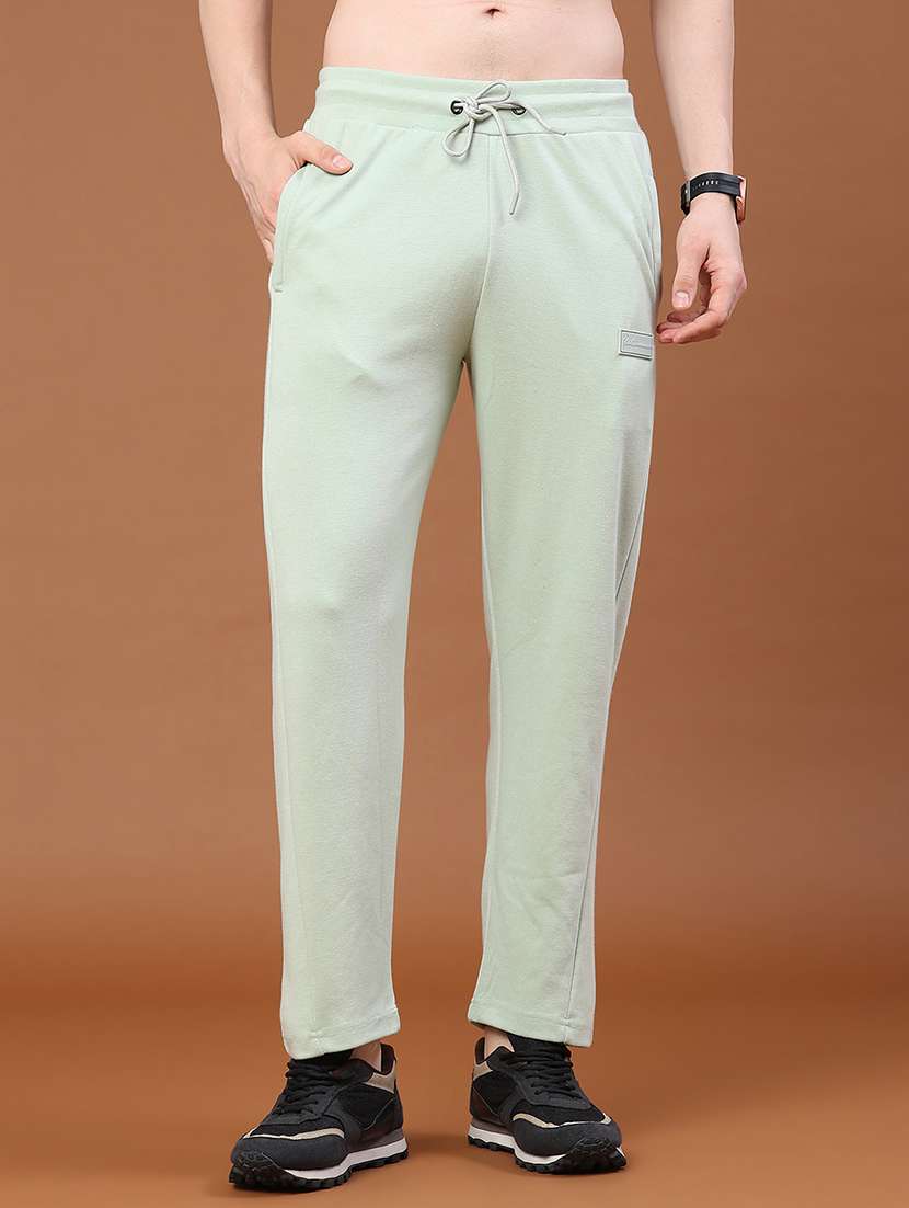 men solid mid rise full length track pant