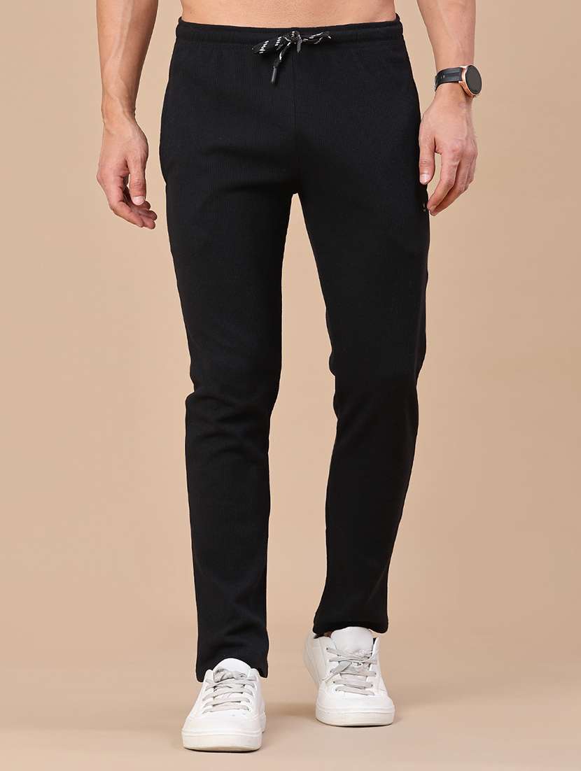 men solid mid rise full length track pant