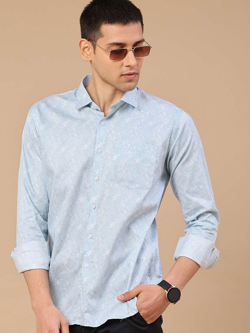 men printed long sleeves casual shirt