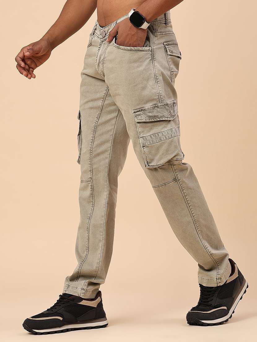 men solid mid rise regular fit cargo  - 22298102 -  Standard Image - 3