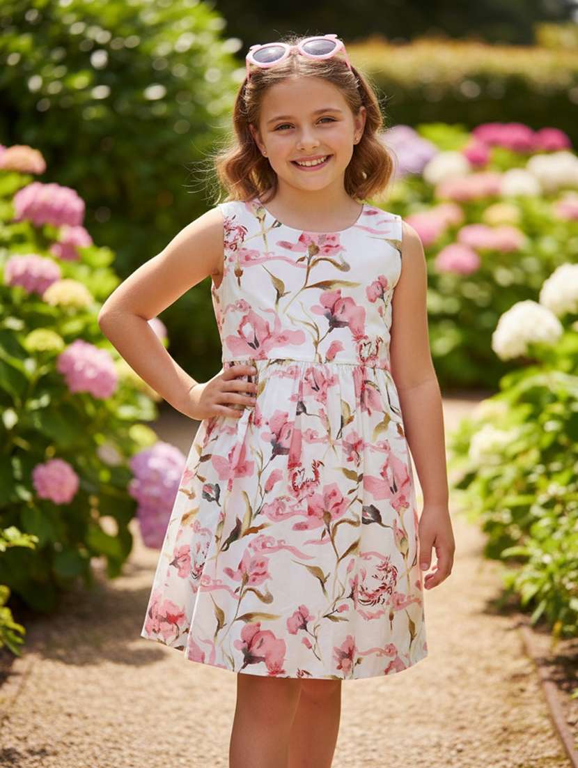 girls printed round neck regular fit frock